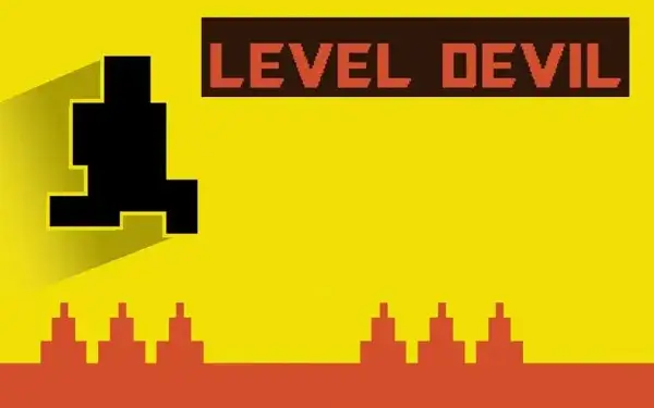 The main character of Level Devil standing nervously before a set of spikes and a moving platform door.