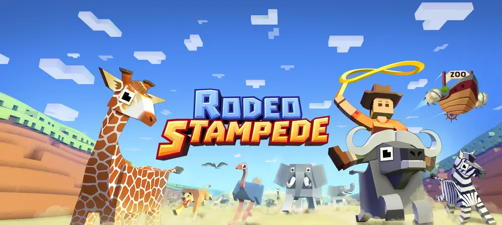 A pixelated cowboy riding a buffalo and swinging a lasso in the Rodeo Stampede Savannah biome.